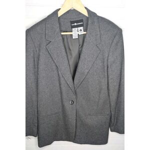 Womens Sag Harbor Gray Wool Blend Blazer One Button Jacket Career Lined Size 16